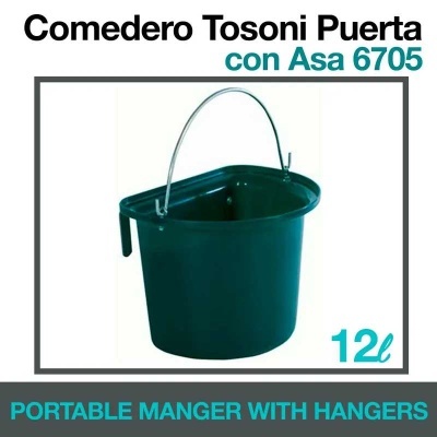 Comedouro Tosoni Porta verde escuro com asa metálica e capacidade de 12 litros