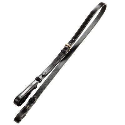 Correia de cabedal preta com fivela dourada e buracos para ajuste