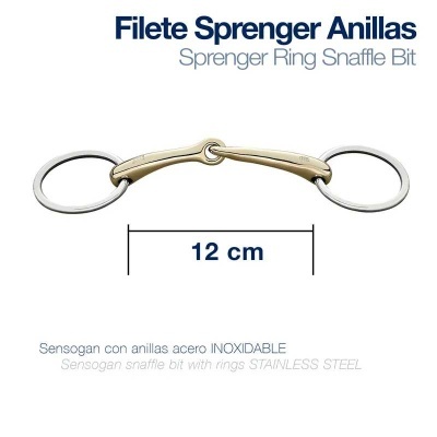 Freio Sprenger Anillas com bocal dourado e anéis prateados de 12 cm