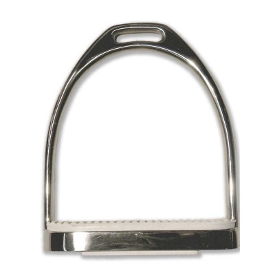 Estribo metálico prateado com base reta e abertura superior