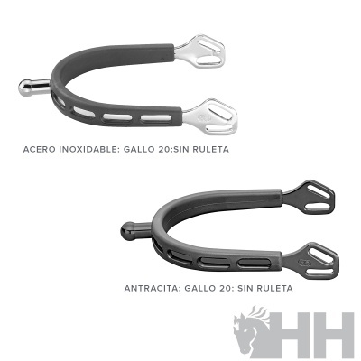 Dois esporas para cavalo em aço inoxidável e antracite com design aberto