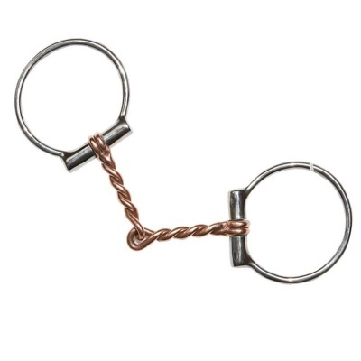 Bridão de metal com dois aros e peça central retorcida em cobre
