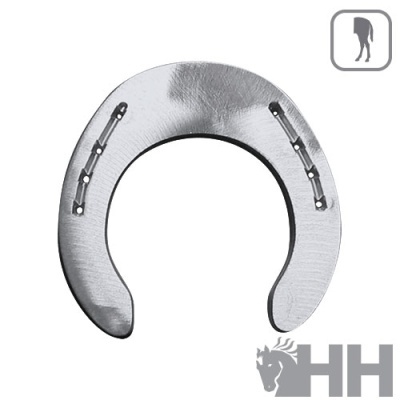 Ferradura metálica prateada com furos para pregos