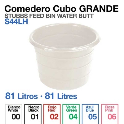 Comedouro cubo grande branco em destaque com texto e tabela de cores