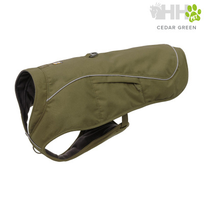 Casaco para cão verde cedro com bolso lateral e argola para ajuste