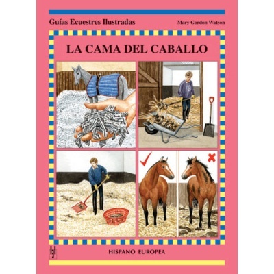 Capa de livro sobre cama de cavalo com ilustrações e texto em espanhol