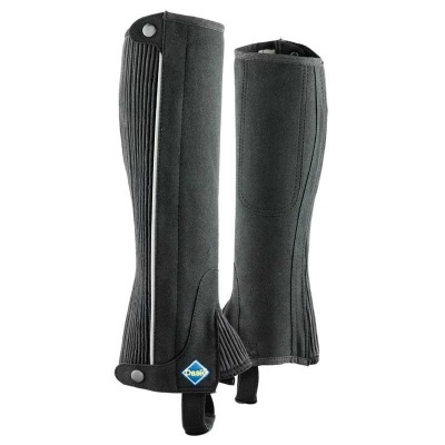 Par de polainas pretas com textura lisa e estampado canelado