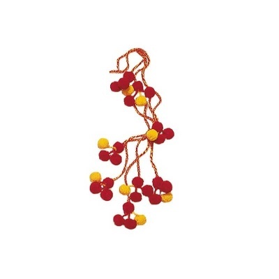 Colar colorido com contas circulares vermelhas e amarelas em cordão trançado