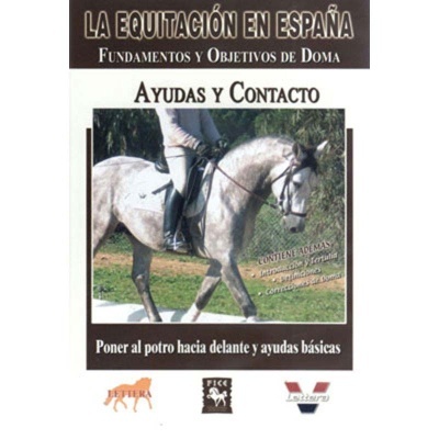 Capa de livro sobre equitação em Espanha com cavaleiro a montar cavalo cinzento