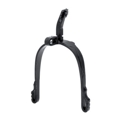 Suporte preto em forma de U com gancho ajustável, isolado em fundo branco.