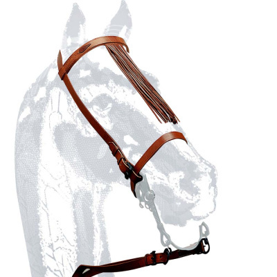 Cabresto em pele castanha para cavalo com franjas