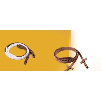 Dois cabos para instrumentos musicais, um branco e outro castanho, com pontas em couro castanho