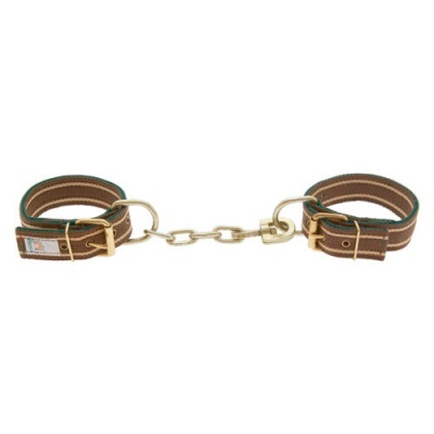 Algemas de tecido castanho com corrente metálica