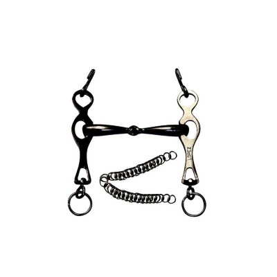 Freio metálico com barras, argolas e corrente em fundo branco