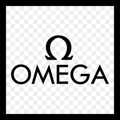 Logótipo preto da OMEGA com letra grega Ômega e texto