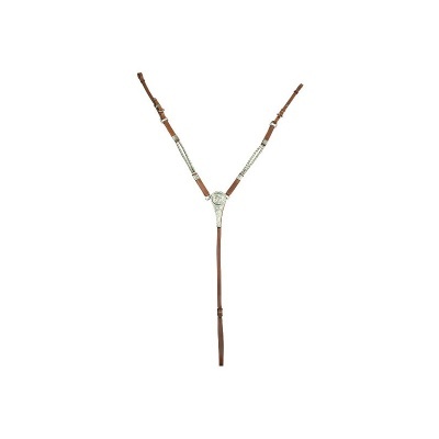 Colete de cavalo em couro castanho com detalhes metálicos prateados