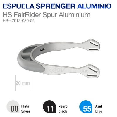 Espora Sprenger HS FairRider em alumínio com indicação de cores e código do modelo.