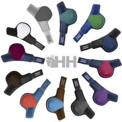 Proteções para jarrete de cavalo em várias cores dispostas em círculo