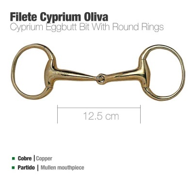 Filete Cyprium Oliva, bocado de cobre com argolas redondas e boca partida.