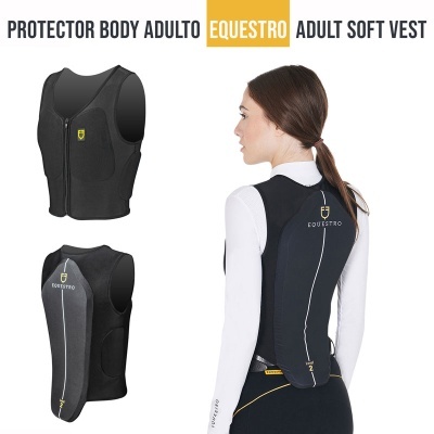 Colete protector adulto Equestro preto com fecho e logo impresso