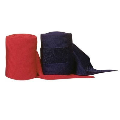 Dois rolos de bandagens elásticas vermelho e azul escuro lado a lado