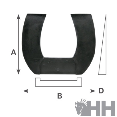 Revestimento preto em U com marca HH e ícones de medidas