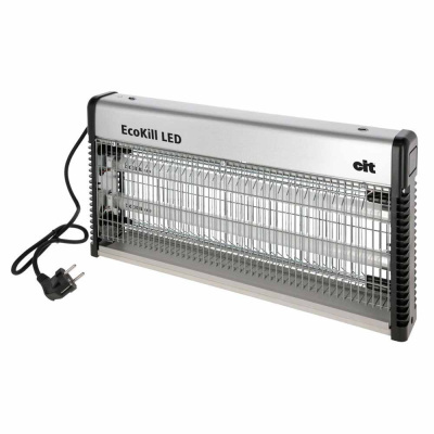 Lâmpada elétrica EcoKill LED com estrutura metálica prateada e preta e cabo com ficha elétrica