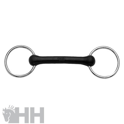 Freio simples para cavalo com argolas metálicas e peça central preta