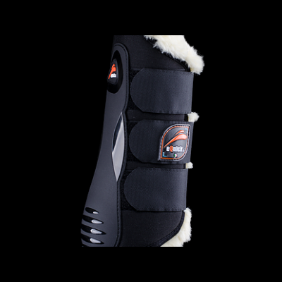 Botas de proteção equestre pretas com forro branco e fecho em velcro
