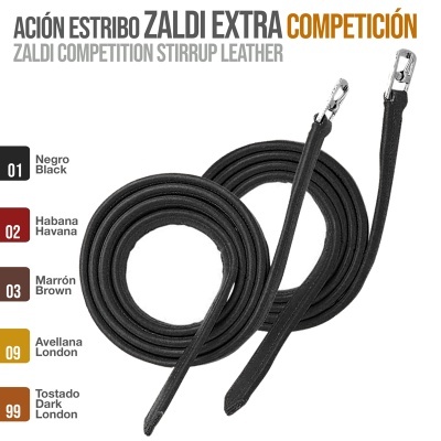 Dois estribos pretos enrolados com fivelas metálicas prateadas