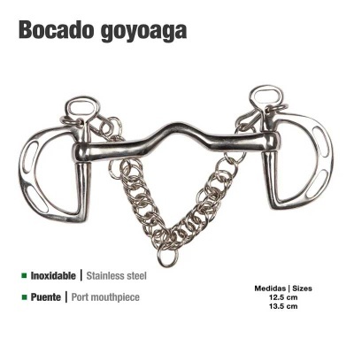 embocadura bocado goyoaga em aço inoxidável com corrente e argolas