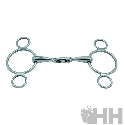 Freio metálico prateado para cavalo com argolas