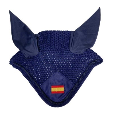 Touca de proteção azul para orelhas de cavalo com bandeira de Espanha