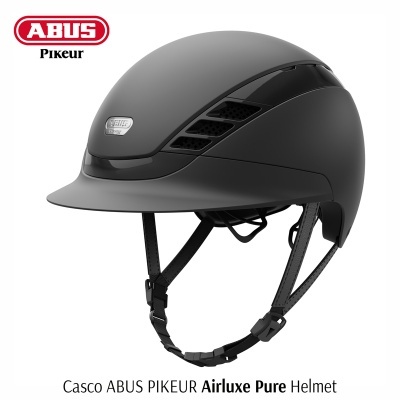 Capacete ABUS Pikeur Airluxe Pure cinza escuro com viseira e tiras pretas ajustáveis