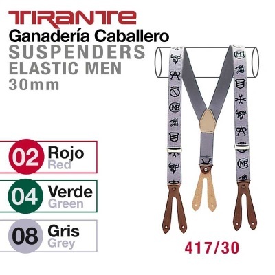 Tirantes elásticos cinza para homem com padrão e extremidades em couro marrom