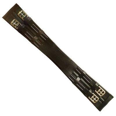 Cinta de sela em couro preto com fivelas metálicas prateadas