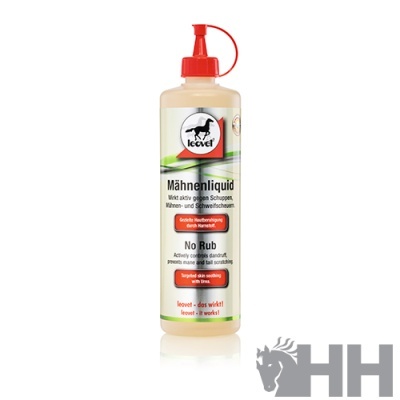 Frasco de produto líquido para cavalos com rótulo leovet e tampa vermelha