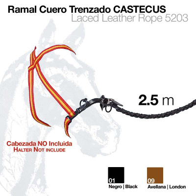 Ramal de couro trenzado preto e castanho de 2,5 metros com aviso de cabeçada não incluída