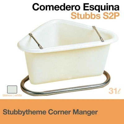 Comedouro de canto branco Stubbs S2P com suporte metálico.