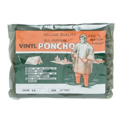Poncho vinil impermeável em embalagem plástica com informação do produto