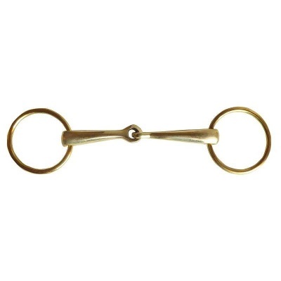 Freio simples de metal dourado com argolas circulares.