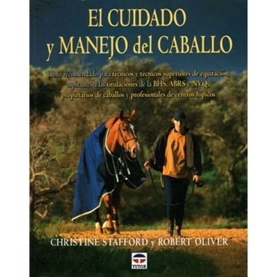 Capa de livro sobre cuidados e manejo de cavalos com pessoa e cavalo à vista