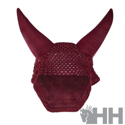 Touca para cavalo vinho com orelhas e aplicação de tecido aveludado