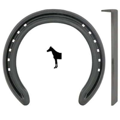 Ferradura metálica preta com prego para fixação