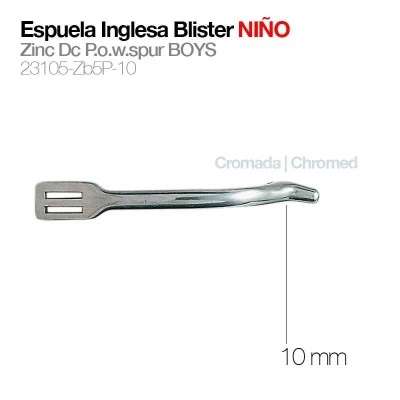 Espuela inglesa cromada para criança 10 mm em blister com texto