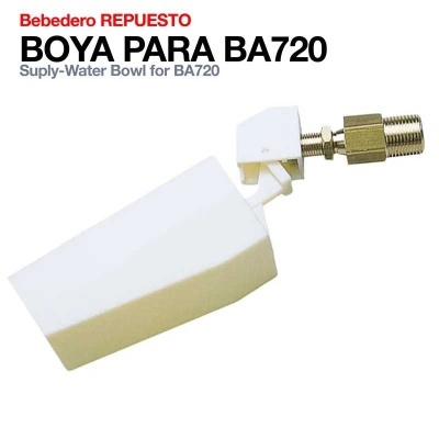 Boia para bebedouro BA720 branca com mecanismo metálico e texto de identificação.