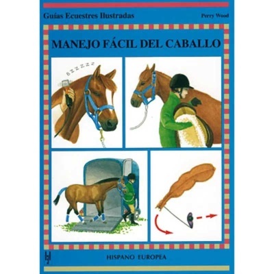 Capa de livro ilustrada sobre manejo de cavalos com imagens e texto em espanhol.