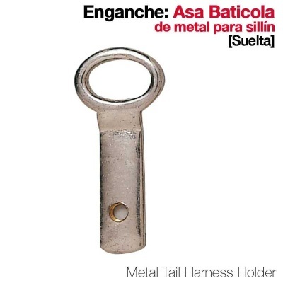 Enganche Asa Baticola metal prateado para sillín com anel oval e furo, fundo branco