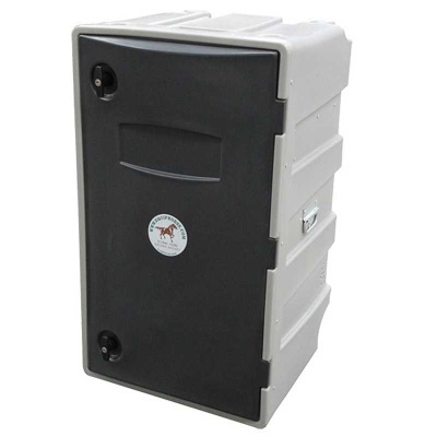 Caixa de transporte para animais em plástico branco e preto