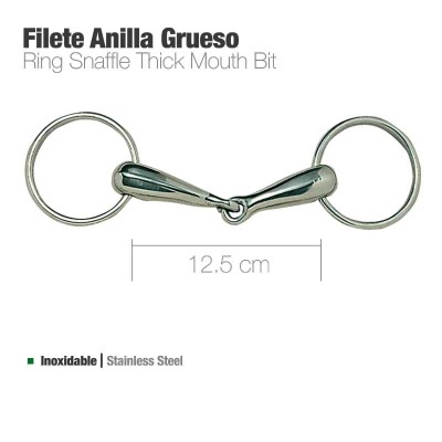Filete anilha grosso em aço inox com duas argolas e boca articulada 12,5 cm.